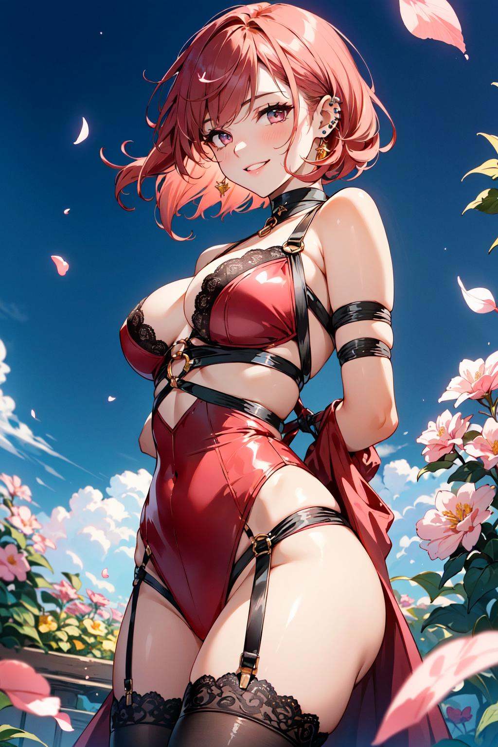 (mature woman),  (short red messy hair),  gradient red hair on Tensor.Art