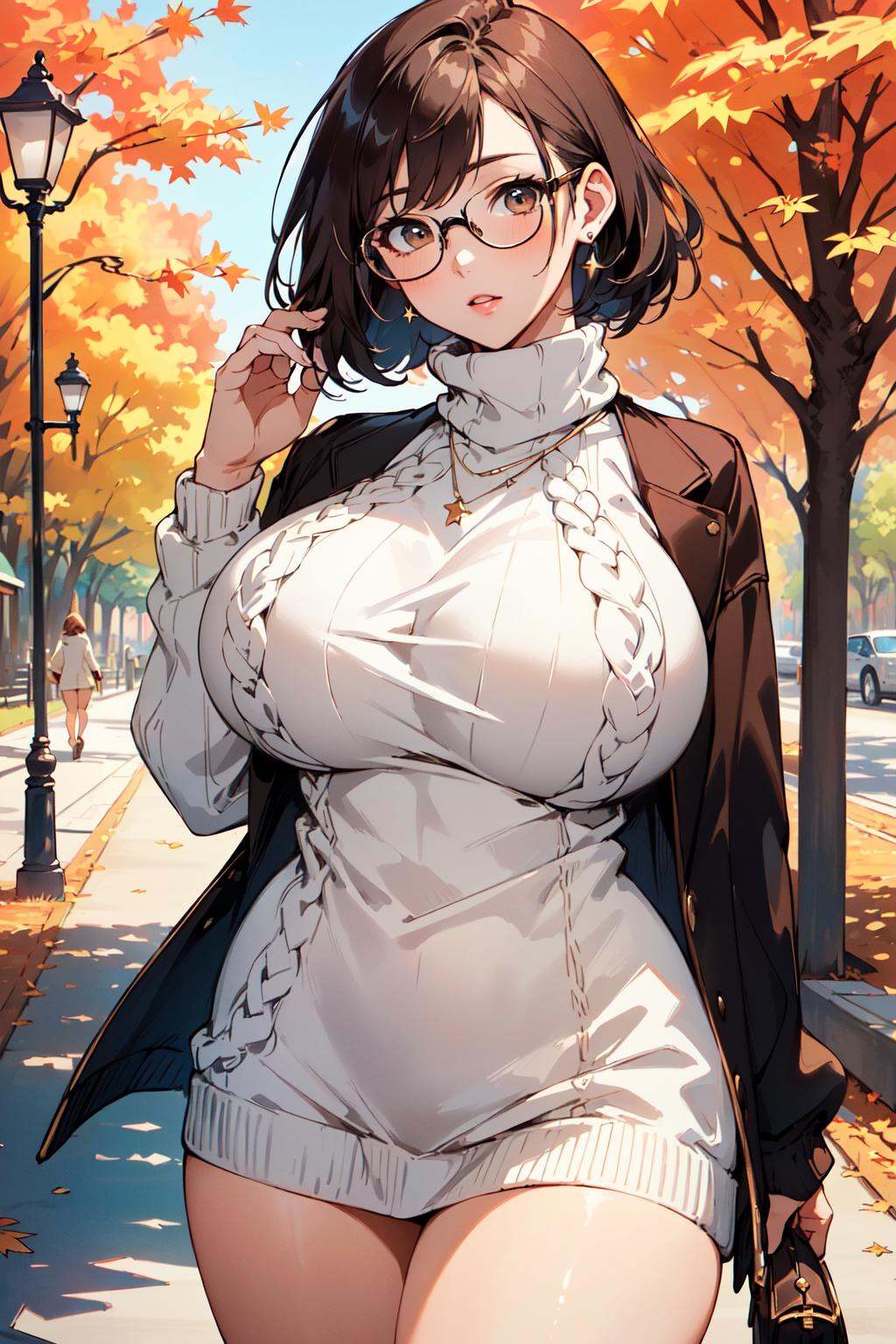 (mature woman),  (a sexy woman walking at a park),  (huge breasts) on Tensor.Art