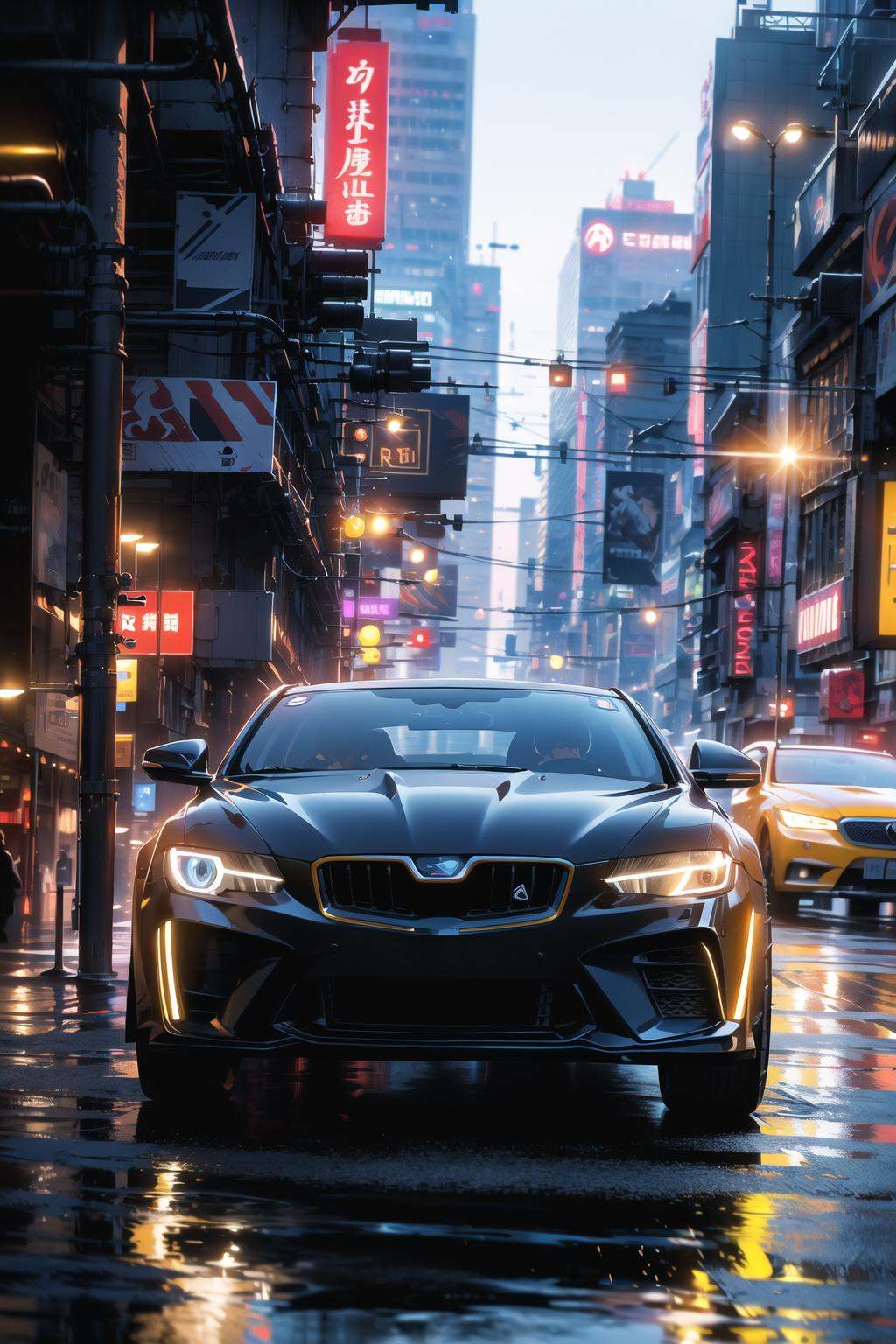 hyper realistic,  metal,  professional photo of a futuristic muscle car with multiple modifications on Tensor.Art