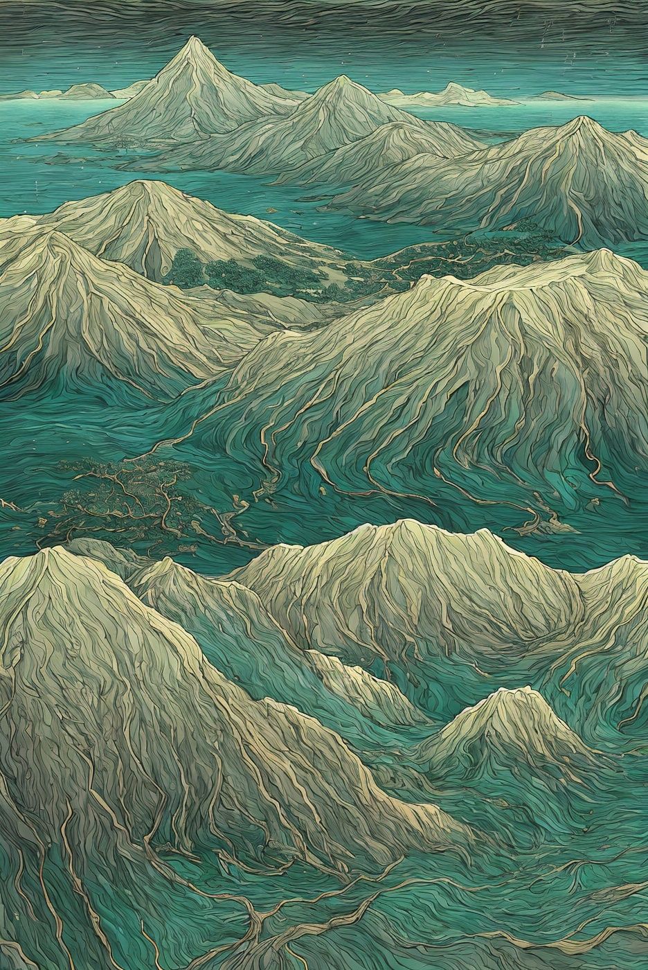 Minimalism, Chinese landscape painting, Zen composition, Sea of clouds, highly detailed, mountain tops, clouds and rain，<lora:xiantiao:0.8>xiantiao, intricate linework, ultrafine detail,