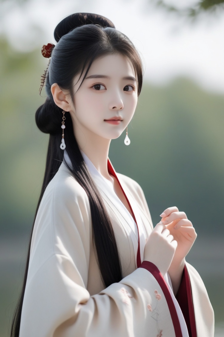  minimalist style a chinese woman in hanfu . simple, clean, uncluttered, modern, elegant,18 yo