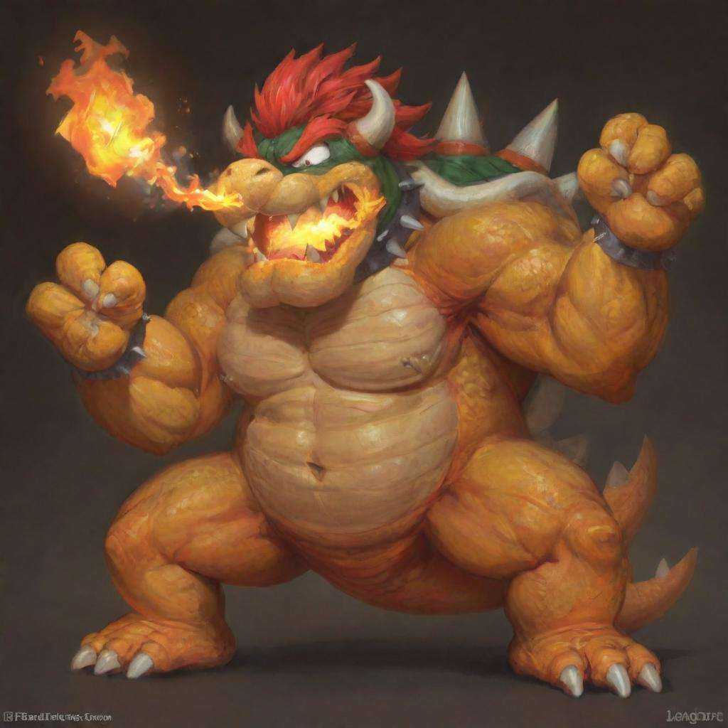 Bowser,  breathing fire,  flexing on Tensor.Art