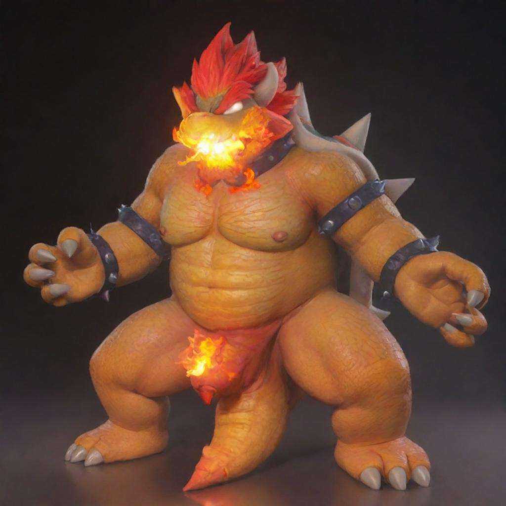 Bowser breathing fire,  crotch bluged,  3d on Tensor.Art