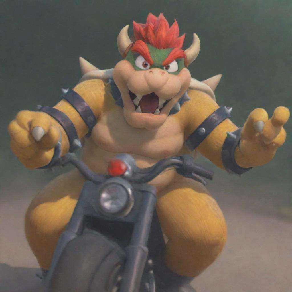 Bowser,  astonished,  riding motorcycle on Tensor.Art