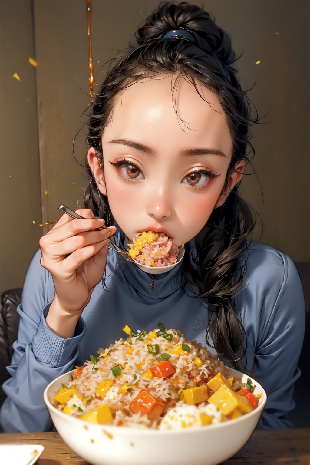  absurdres,incredibly absurdres,reality,realistic,,(solo:1.2),1girl,full_shot, Eat Fried Rice