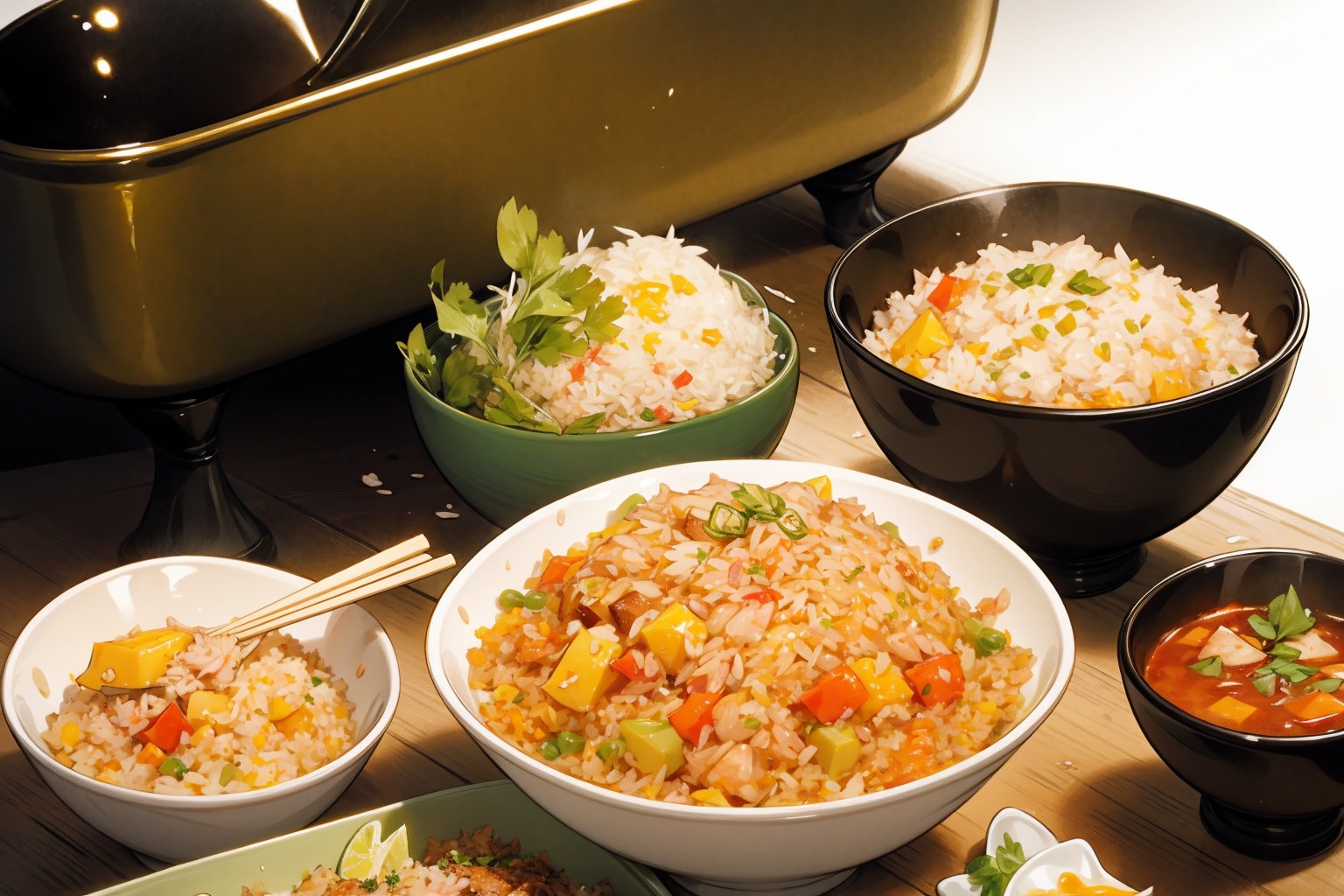  absurdres,incredibly absurdres,reality,realistic,,(full_shot:1.6),1girl,, Eat Fried Rice, Spoons, chopsticks