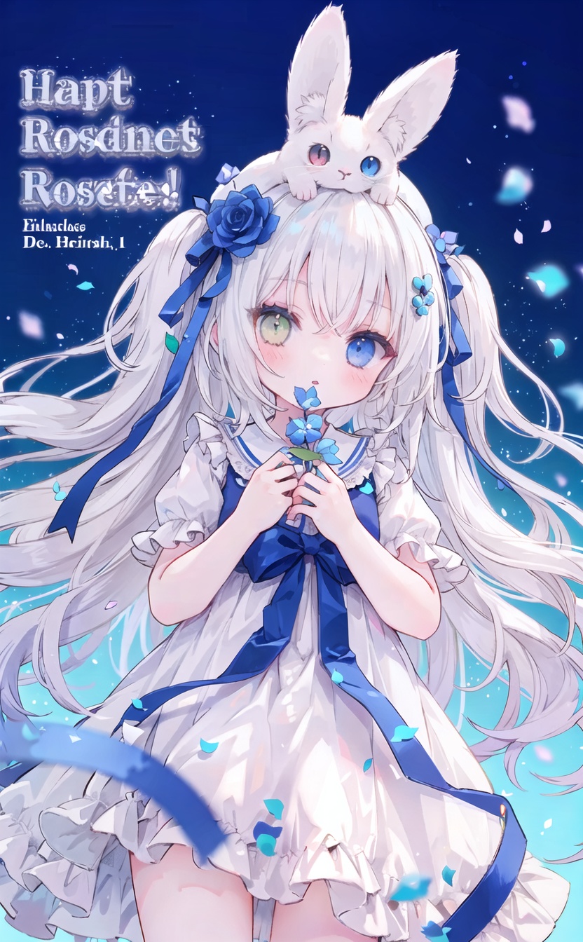 (1girl,very long hair,cowboy shot,animal,animal on head,cat,animal,animal on head,cat,animal,animal on head,cat:1),(4349,4349,4349:1),dress,heterochromia,blue eyes,long hair,flower,hat,rose,white dress,ribbon,petals,looking at viewer,white headwear,hair ornament,blue flower,hair ribbon,blue ribbon,blue rose,bangs,blush,cover,dress,heterochromia,blue eyes,long hair,flower,hat,rose,white dress,ribbon,petals,looking at viewer,white headwear,hair ornament,blue flower,hair ribbon,blue ribbon,blue rose,bangs,blush,cover,dress,heterochromia,blue eyes,long hair,flower,hat,rose,white dress,ribbon,petals,looking at viewer,white headwear,hair ornament,blue flower,hair ribbon,blue ribbon,blue rose,bangs,blush,cover,