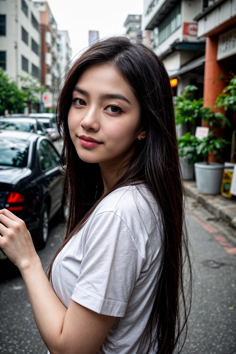 Nguyen,  an 18-year-old vibrant Vietnamese girl,  exudes youthful charm in a modern Vietnamese-inspired outfit. She wears...