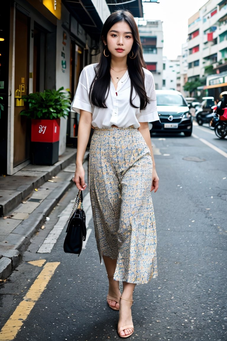 Nguyen,  an 18-year-old vibrant Vietnamese girl,  exudes youthful charm in a modern Vietnamese-inspired outfit. She wears...