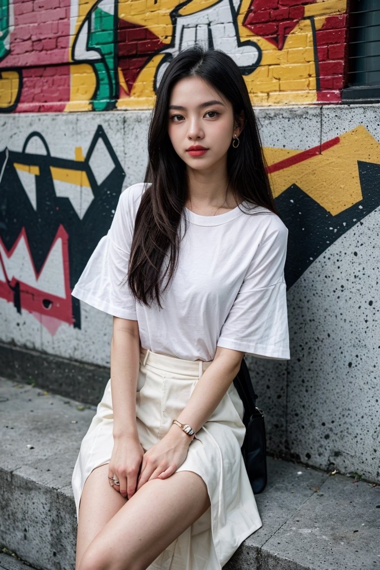 Nguyen,  an 18-year-old Vietnamese girl,  showcases her urban street style in a trendy outfit. She wears a combination of...