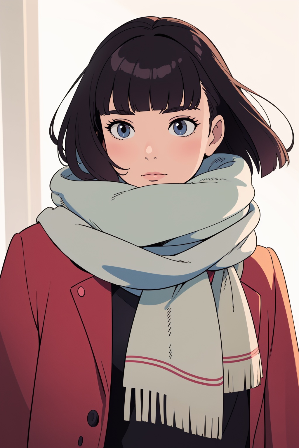 lady,  blunt bangs,  Cashmere Scarf on Tensor.Art