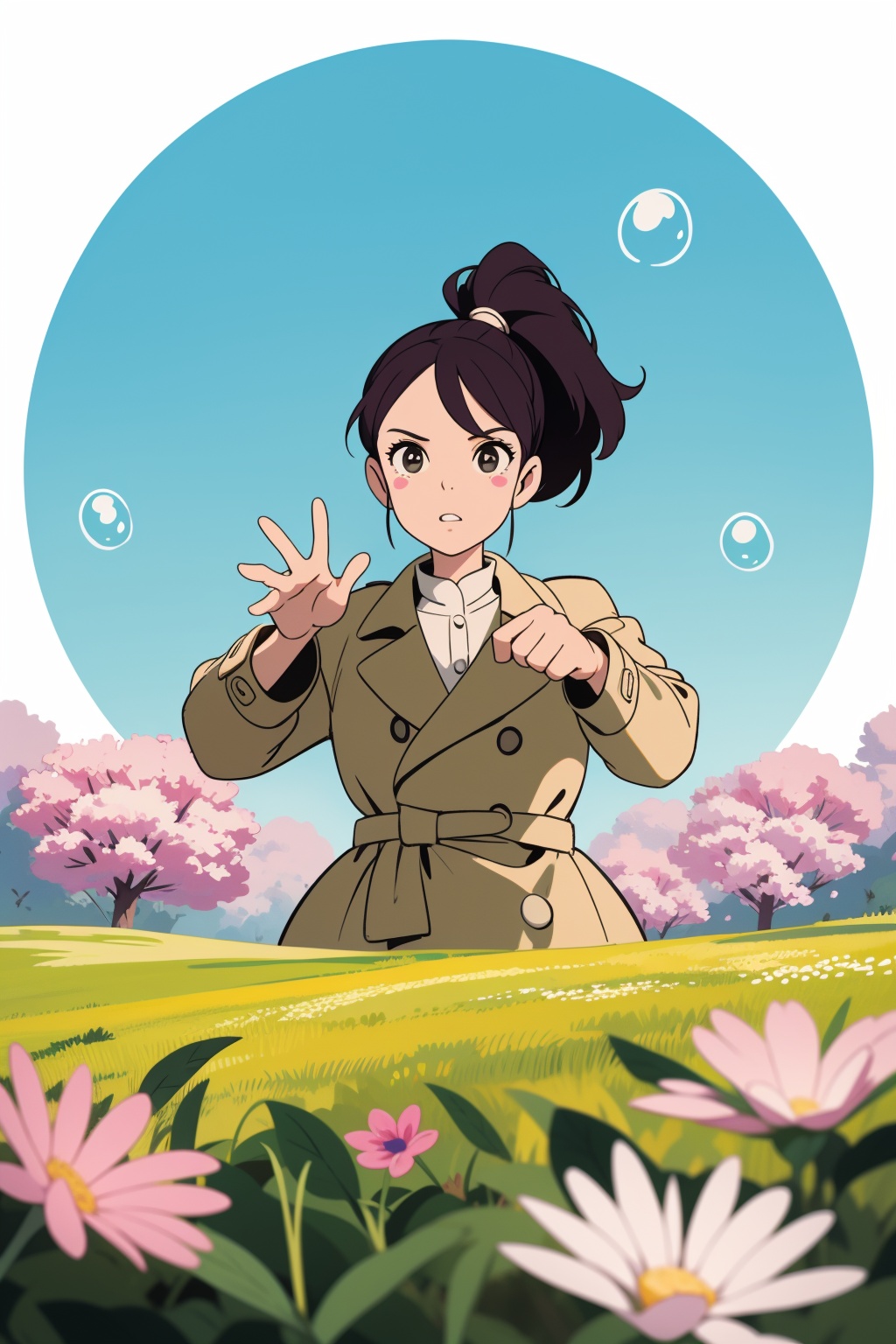 ((sticker design)),  lady,  bubble ponytail on Tensor.Art