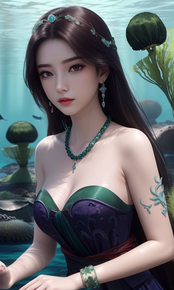 (,1girl, ,best quality, )<lora:354-DA-遮天-林佳:0.6>,, ,masterpiece, ((((, solo,  , ,solo focus, seaweed,underwater, )))) ,ultra realistic 8k cg, flawless, clean, masterpiece, professional artwork, famous artwork, cinematic lighting, cinematic bloom, perfect face, beautiful face, (( , )),, dreamlike, unreal, science fiction, luxury, jewelry, diamond, gold, pearl, gem, sapphire, ruby, emerald, intricate detail, delicate pattern, charming, alluring, seductive, erotic, enchanting, hair ornament, necklace, earrings, bracelet, armlet,halo,(()),