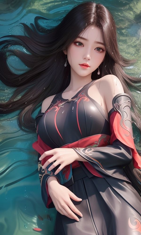 (,1girl, ,best quality, )<lora:354-DA-遮天-林佳:0.8>,(Highest picture quality), (Master's work), full body, (ultra-detailed), the portrait is centered, 1girl, raiden shogun, nsfw, (wet clothes), blush, bare hips, (sheer shirt), (from above:1.7), (translucent dress), water drop, (rain), (outdoors), stained, wet hair, wet dress, wet, scenery, (long hair), nature background, close up, ((on back)), water, lying in water, masterpiece, best quality, ultra high res, highly detailed, (abstract expressionism art:1.4), [girl | fire ghost:10], love, sparking fire red eyes, dark rainbow theme, colorful, visually stunning, beautiful, gorgeous, emotional, intricate, perferct shading, rainbow hair,upper body,(()),