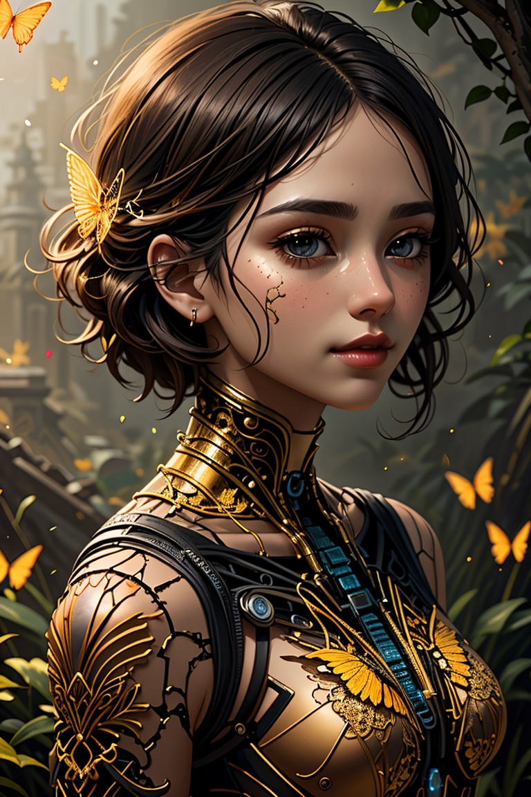 A (highly detailed,  elegant) portrait that seamlessly combines elements of digital photography and surreal painting. The...