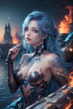 (masterpiece, best quality, official art, beautiful and aesthetic:1.2), extreme detailed,(fractal art),colorful,highest detailed,((Mechanical modification)),(modification), (1lady, solo, full body), (on side:1.2),ornate, colorful,(((detailed eyes))), collarbone, ([pink|blue] hair), long hair, (two side up:0.8),majic, , (light smile:0.6), shadow,ship background, fire element,