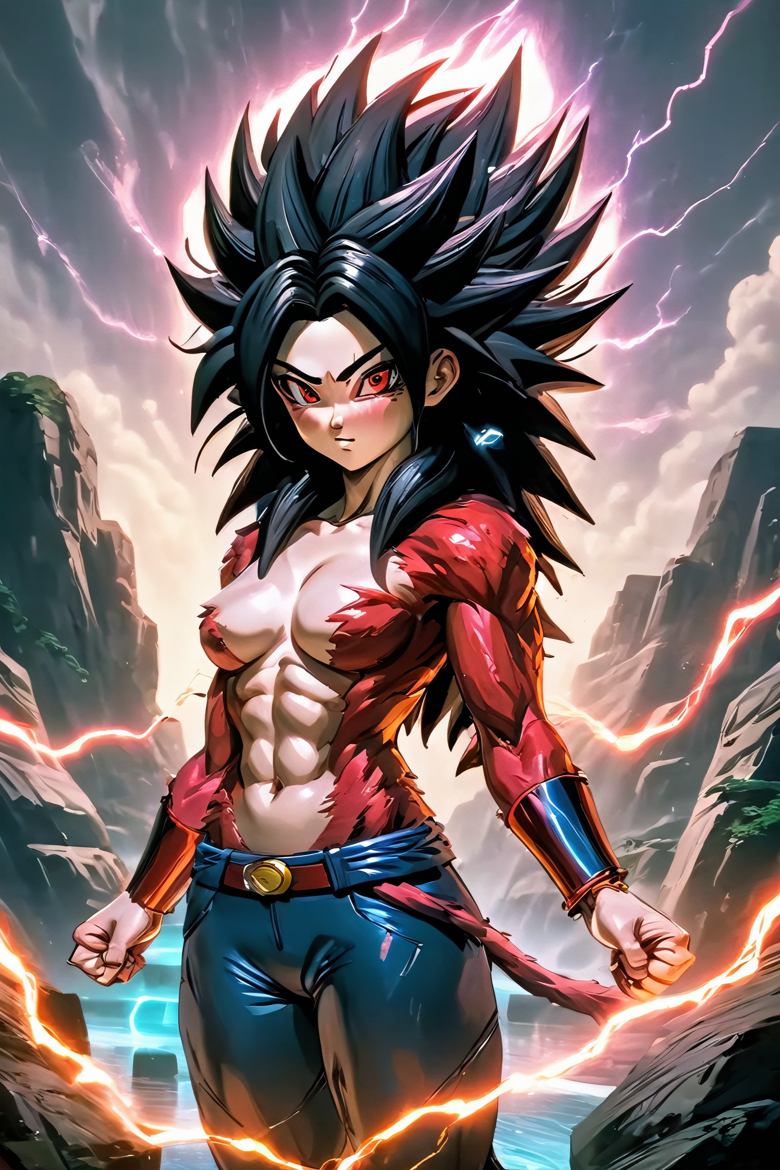 young anime girl,  arch lightning,  electricity on Tensor.Art