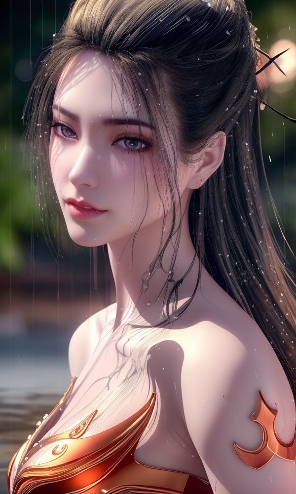 <lora:357-DA-天行九歌-焰灵-红装:0.8>,(,1girl, ,best quality, ),ultra detailed 8k cg, ultra detailed background,  ultra realistic 8k cg, flawless,  tamari \(flawless\), professional artwork, famous artwork, cinematic lighting, cinematic bloom, (( , )),, dreamlike, unreal, science fiction,  luxury, jewelry, diamond, pearl, gem, sapphire, ruby, emerald, intricate detail, delicate pattern, charming, alluring, seductive, erotic, enchanting, hair ornament, necklace, earrings, bracelet, armlet,halo,masterpiece, (( , )),, realistic,science fiction,mole, ,cherry blossoms,(((, , ultra high res, (photorealistic:1.4), raw photo, 1girl, wet clothes, rain, sweat, ,wet, )))(( , ))   (()), (),