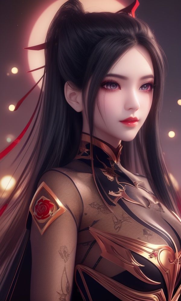 (,1girl, ,best quality, )<lora:357-DA-天行九歌-焰灵-红装:0.7>,,ultra detailed background,ultra detailed background,ultra realistic 8k cg,, ,masterpiece, (( , )),, ,science fiction,mole, ,tamari \(flawless\),   ,red moon, black rose,     (()), (),