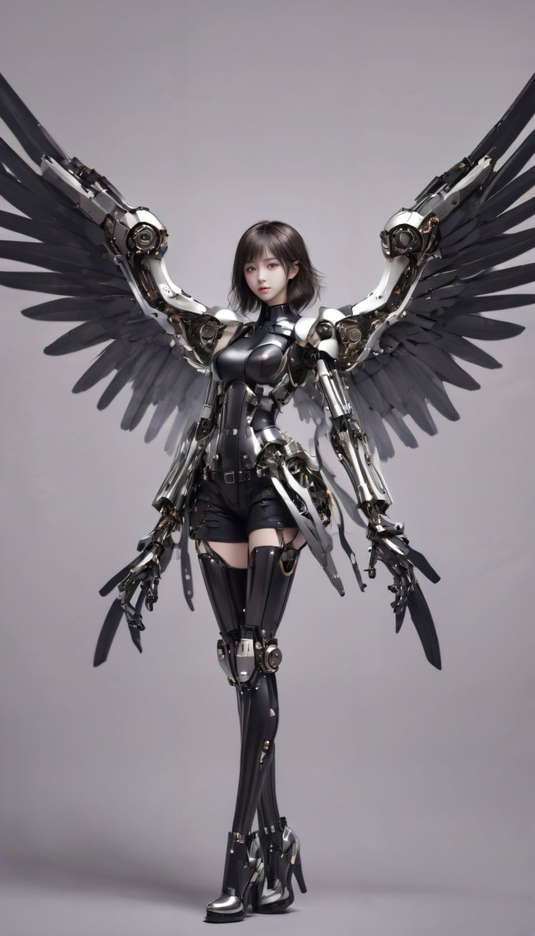 1girl,(single_mechanical_arm:1.2),(mechanical_legs:1.2),(mechanical_wings:1.1),