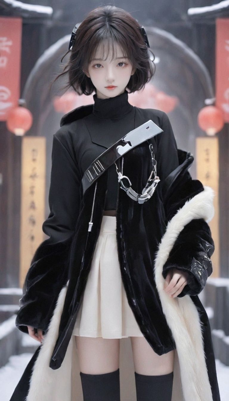 <lora:xl-shanbailing-1123Hanfu-000010:0.8>,clothes,1girl,fur_coat,black_clothes,mecha,