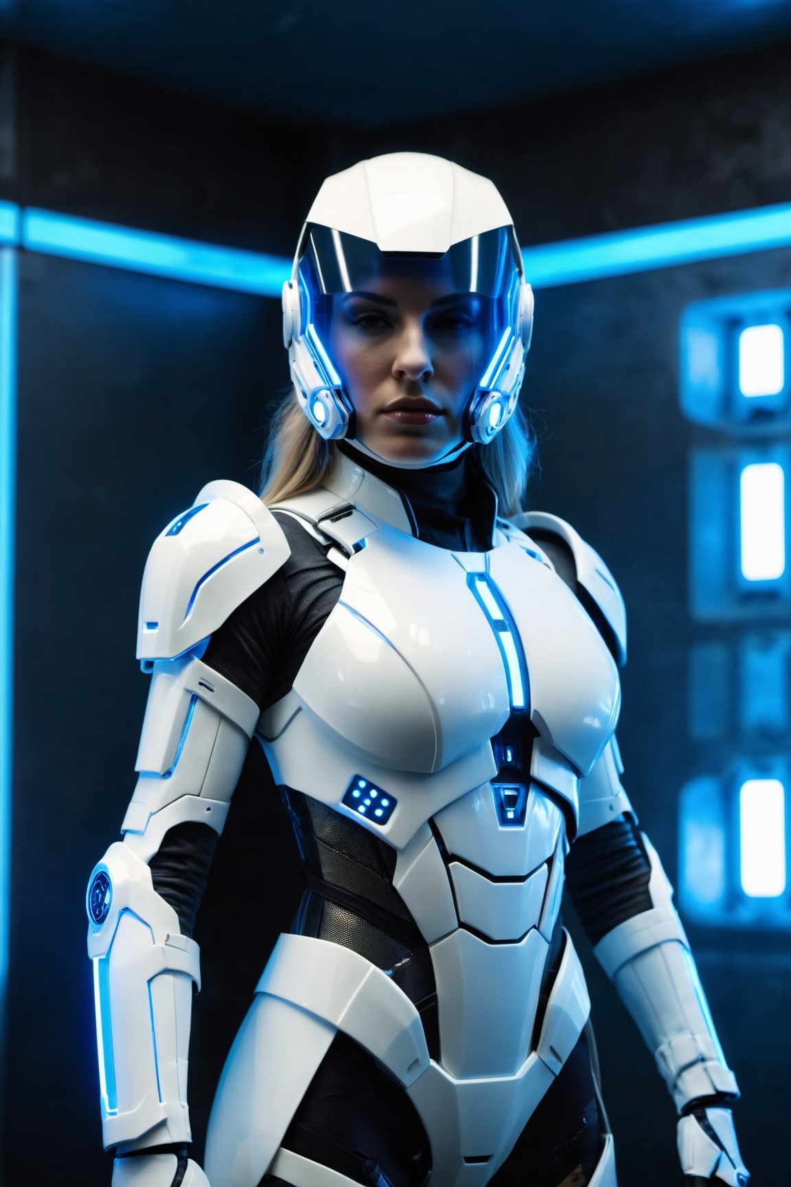 female sci-fi white military cyborg,  detailed helmet,  detailed mask on Tensor.Art