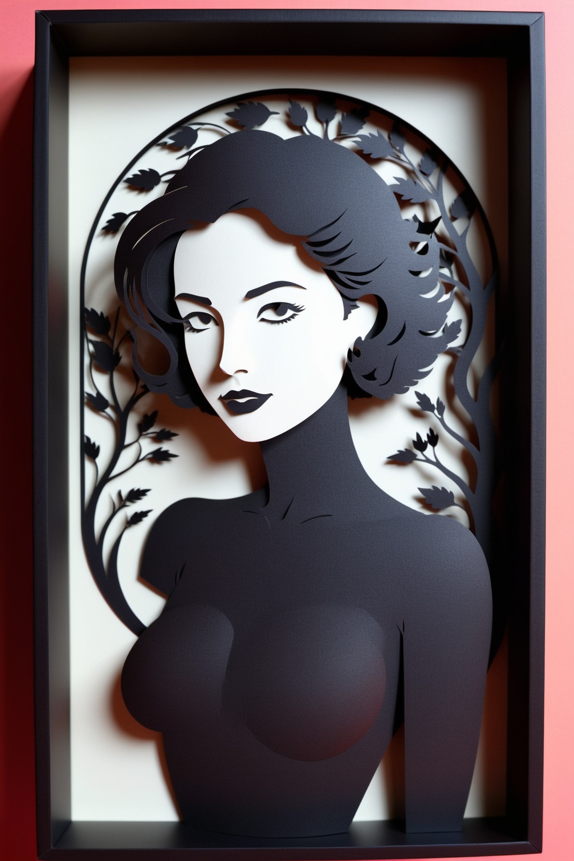 3D papercut shadow box of a woman,  layered,  dimensional on Tensor.Art