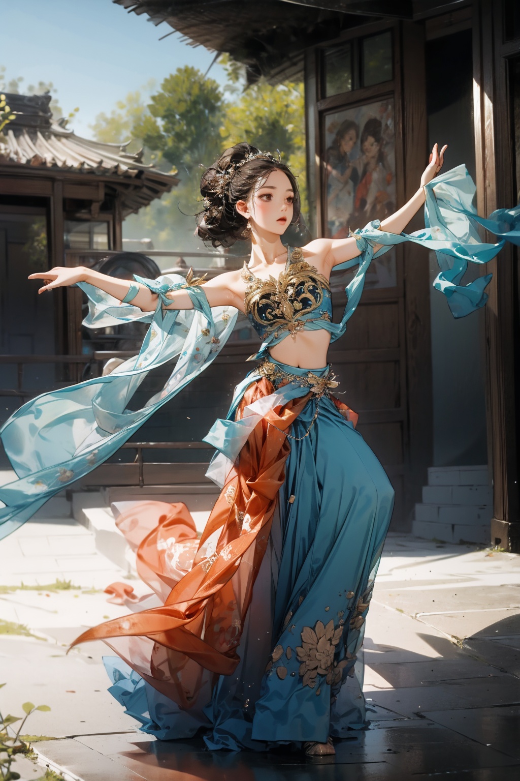  absurdres,incredibly absurdres,reality,realistic,,solo, Ancient costume dancers, Landscape wallpaper style