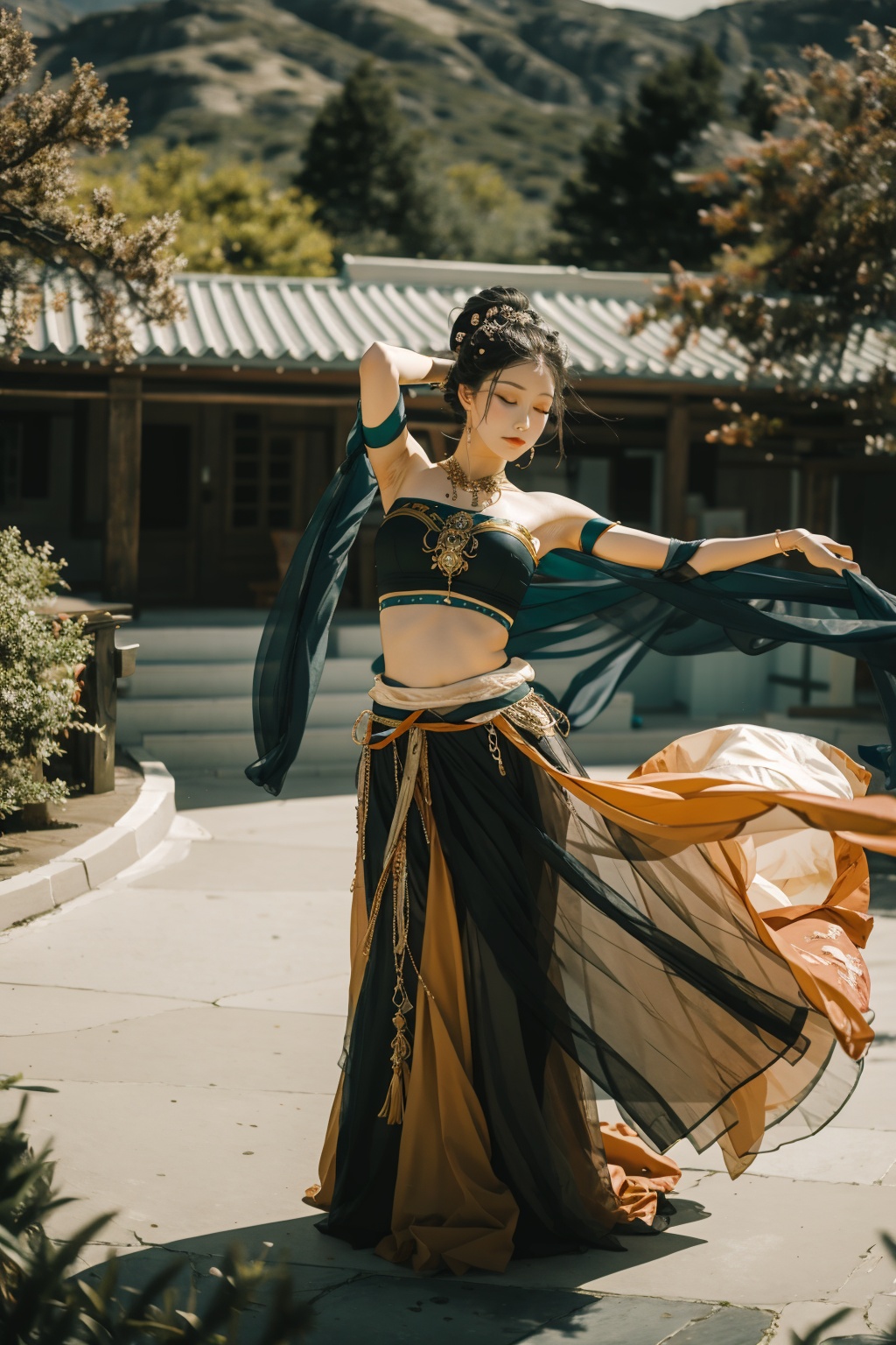  absurdres,incredibly absurdres,reality,realistic,,solo, Ancient costume dancers, Landscape wallpaper style