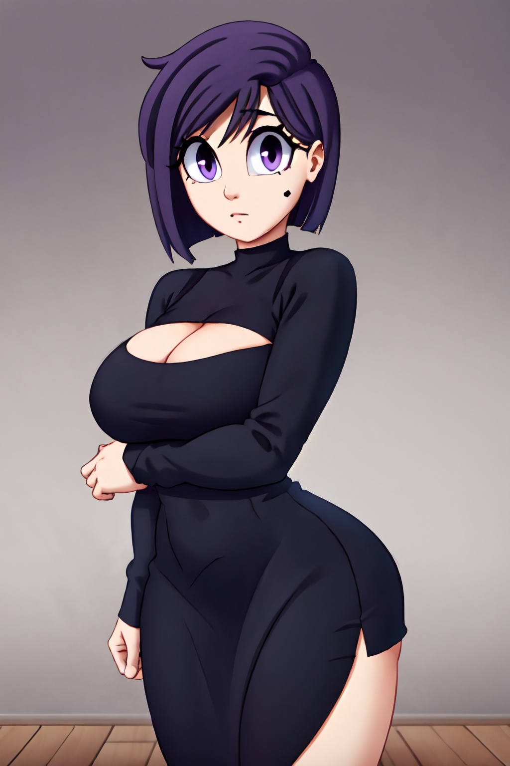 large breasts,  black dress,  short hair on Tensor.Art