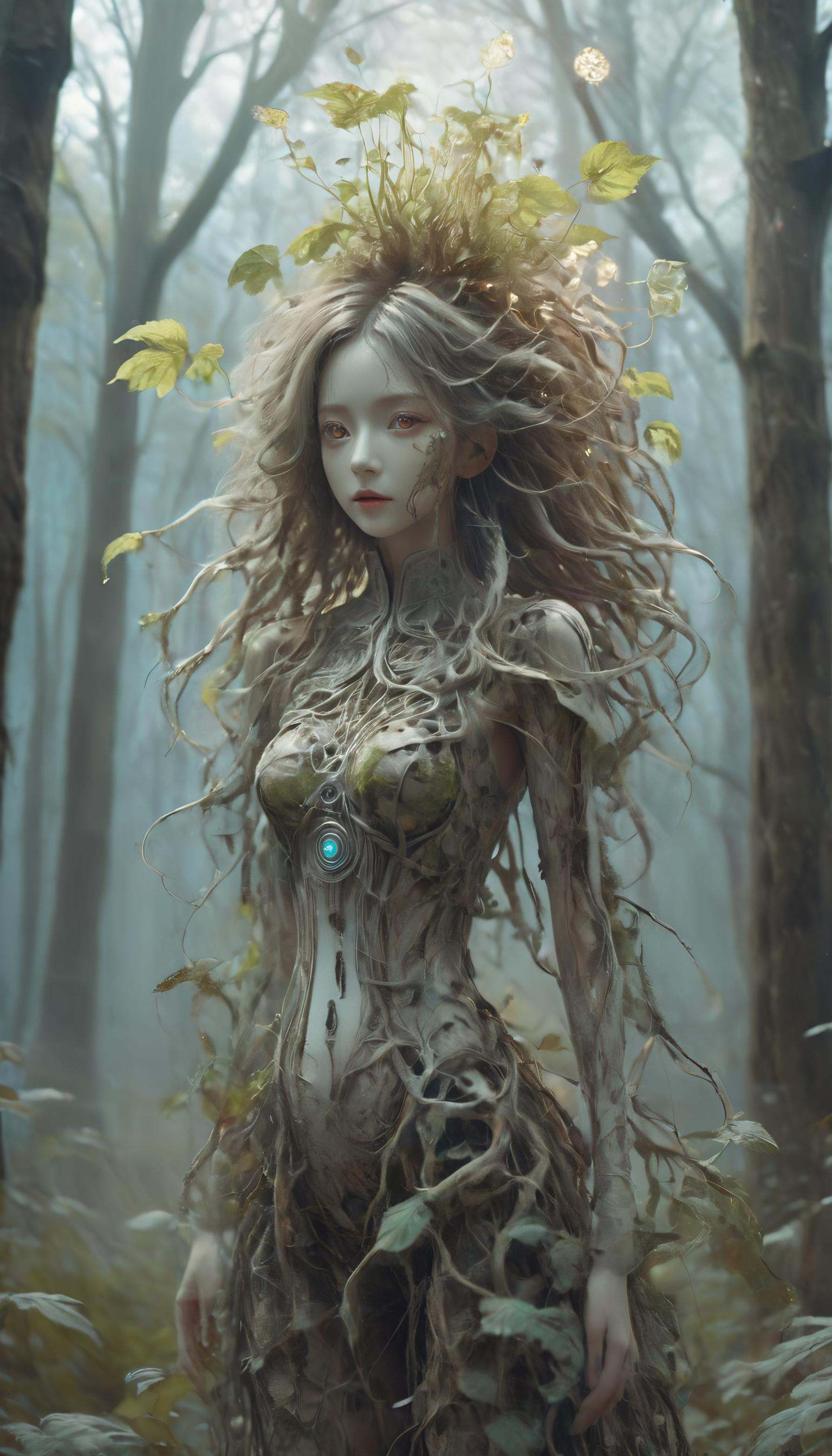 <lora:xl-shanbailing-1103Wood elements-bailong plant girl:0.8>,bailong plant girl,(girl made of dead plants),forest,beautiful psychedelic psychedelic white complex detailed elaborate,plant,cute face,long hair,curly hair,torso,body,8k,ultra-fine knots,high resolution,(best quality, masterpiece:1.2),volumetric lighting,focus,colorful,((extreme detail)),luminescence,full body,science fiction,