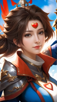 (Ancient military commander) Game cg (hyperrealistic thick strokes: 1.5) (multi-angle view) Close-up shot of a fresh heroine with a heart-shaped face, her face is like spring water, and her hair is flowing. Wearing a light knight costume, she exuded a sense of open-mindedness and bravery