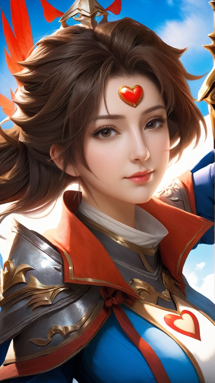 (Ancient military commander) Game cg (hyperrealistic thick strokes: 1.5) (multi-angle view) Close-up shot of a fresh heroine with a heart-shaped face, her face is like spring water, and her hair is flowing. Wearing a light knight costume, she exuded a sense of open-mindedness and bravery