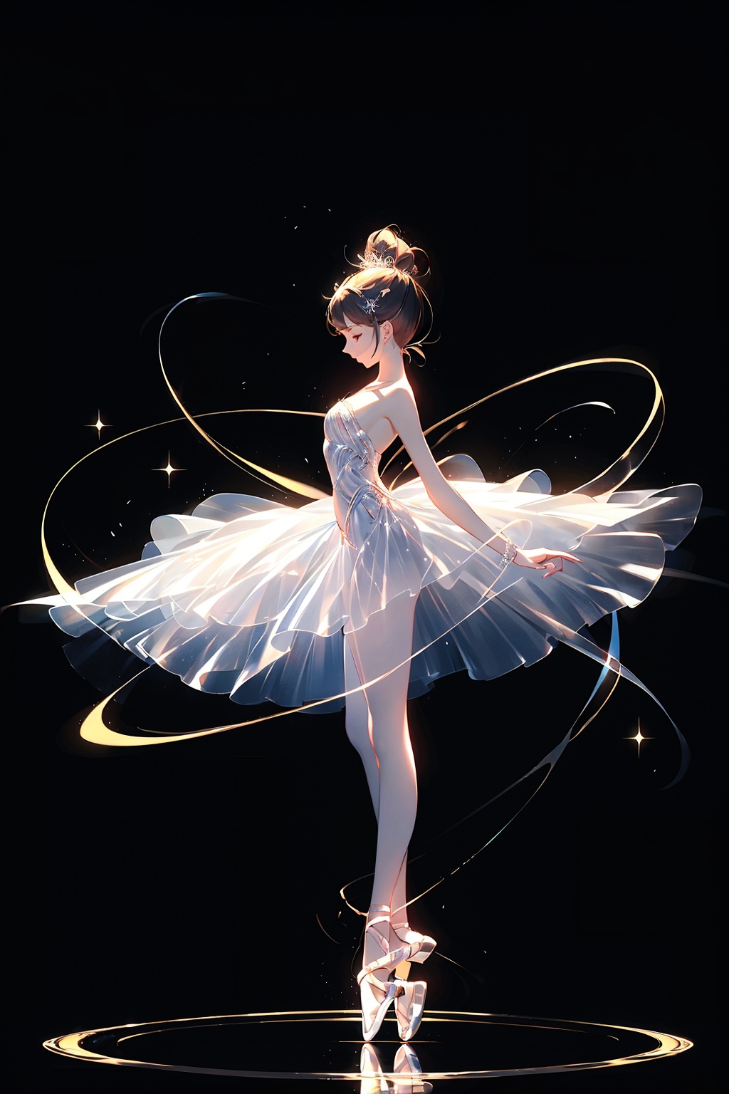  Best quality, 8k,cg,Shadow Girl,transparent_background,ballet slippers,tutu,full_body,glowing,Translucent skirt