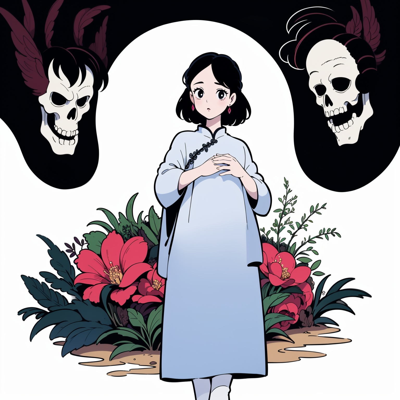 ((sticker design,  white background)),  girl on Tensor.Art