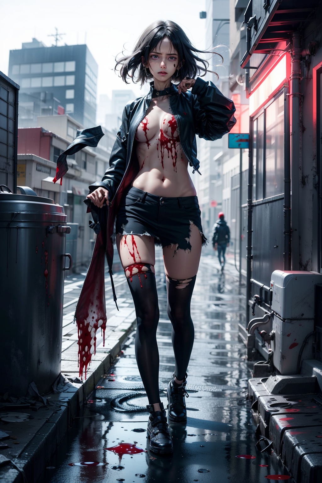 full body,  Blood Mist,  background_Urban rooftop on Tensor.Art