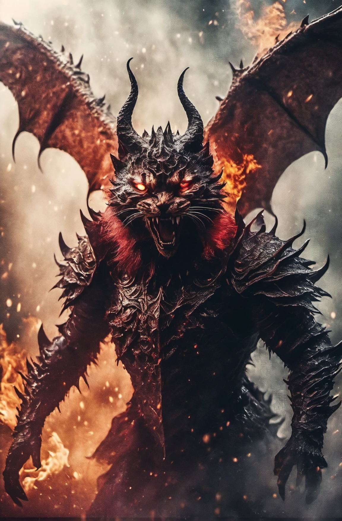 Horror-themed cinematic film still,  a horrifying red-skinned male demon king, on Tensor.Art