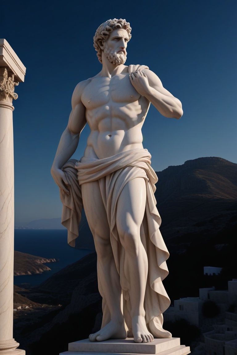 Cinematic 8K hyper-realistic,  stoic marble statue,  Greece in the background on Tensor.Art