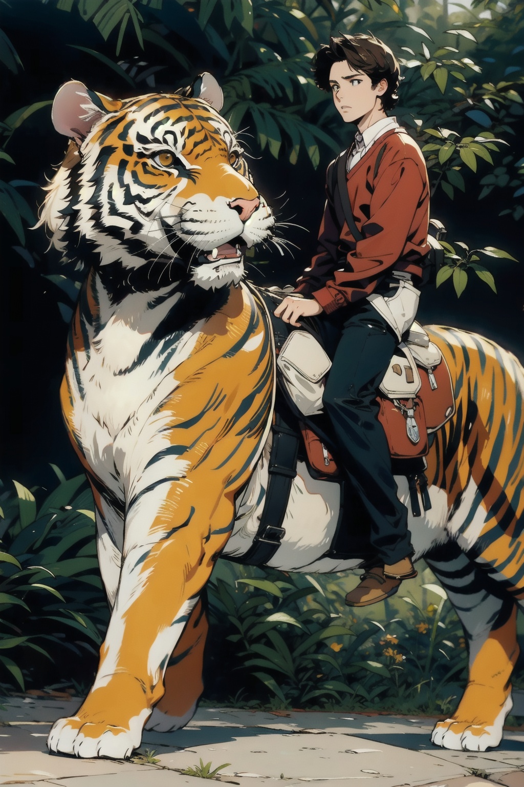  absurdres,incredibly absurdres,reality,realistic,,(solo:1.2),1boy,full_shot, astride,astride a tiger