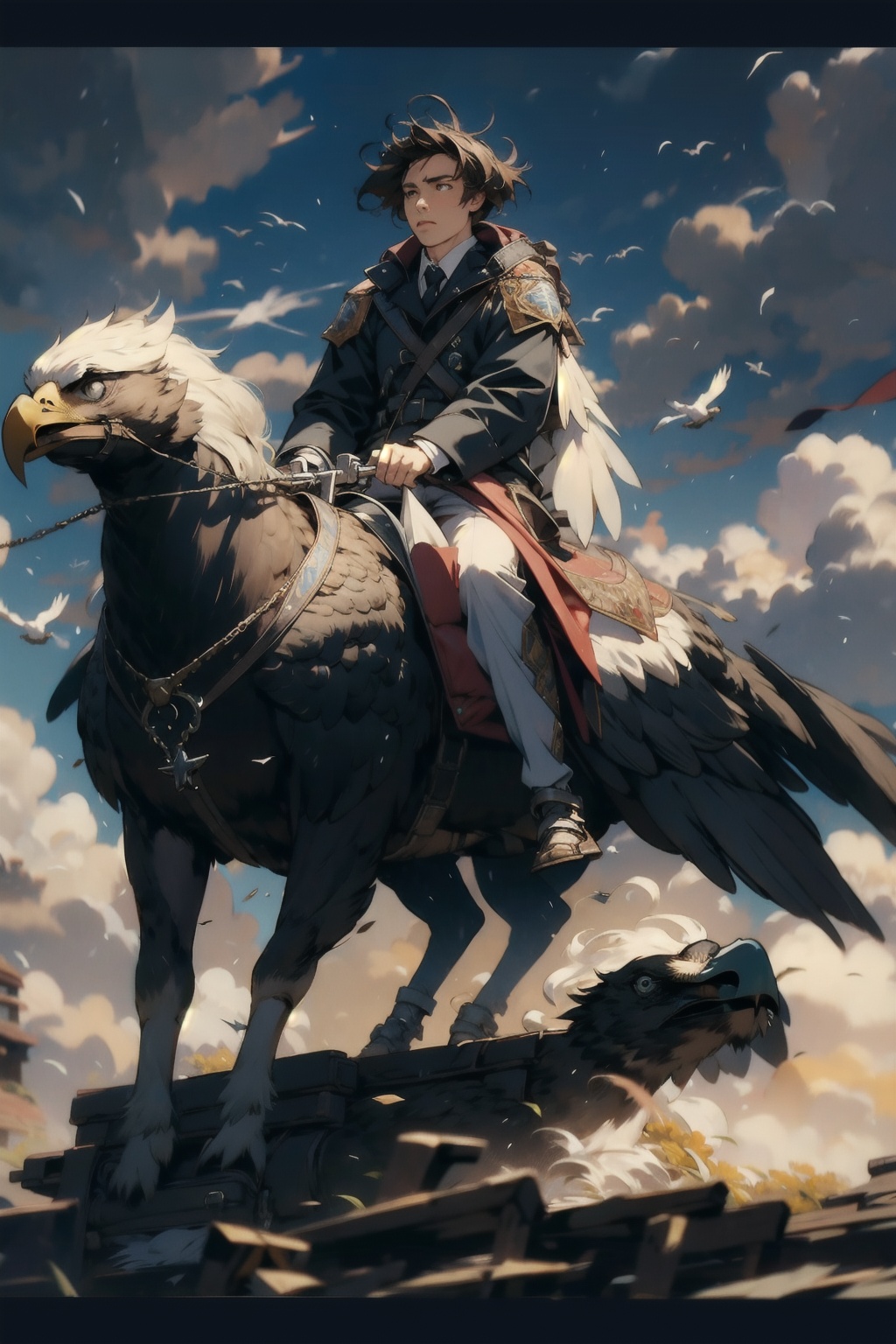  absurdres,incredibly absurdres,reality,realistic,,(solo:1.2),1boy,full_shot, astride,astride a eagle
