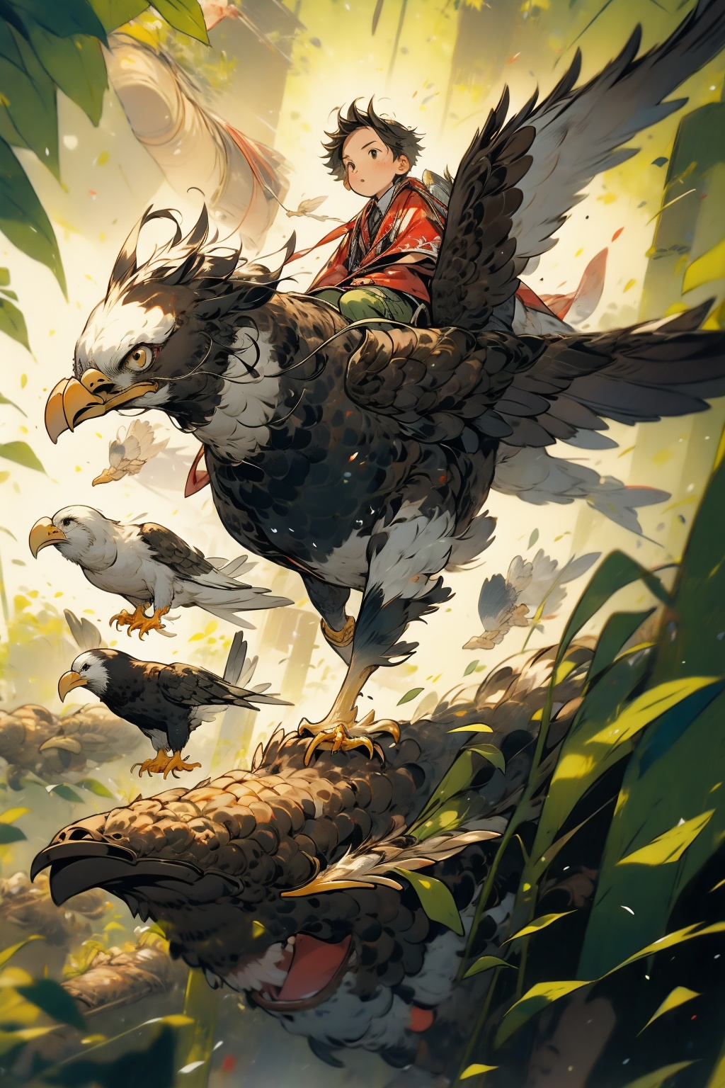  absurdres,incredibly absurdres,reality,realistic,,(solo:1.2),(1boy:1.2),full_shot, astride,astride a eagle