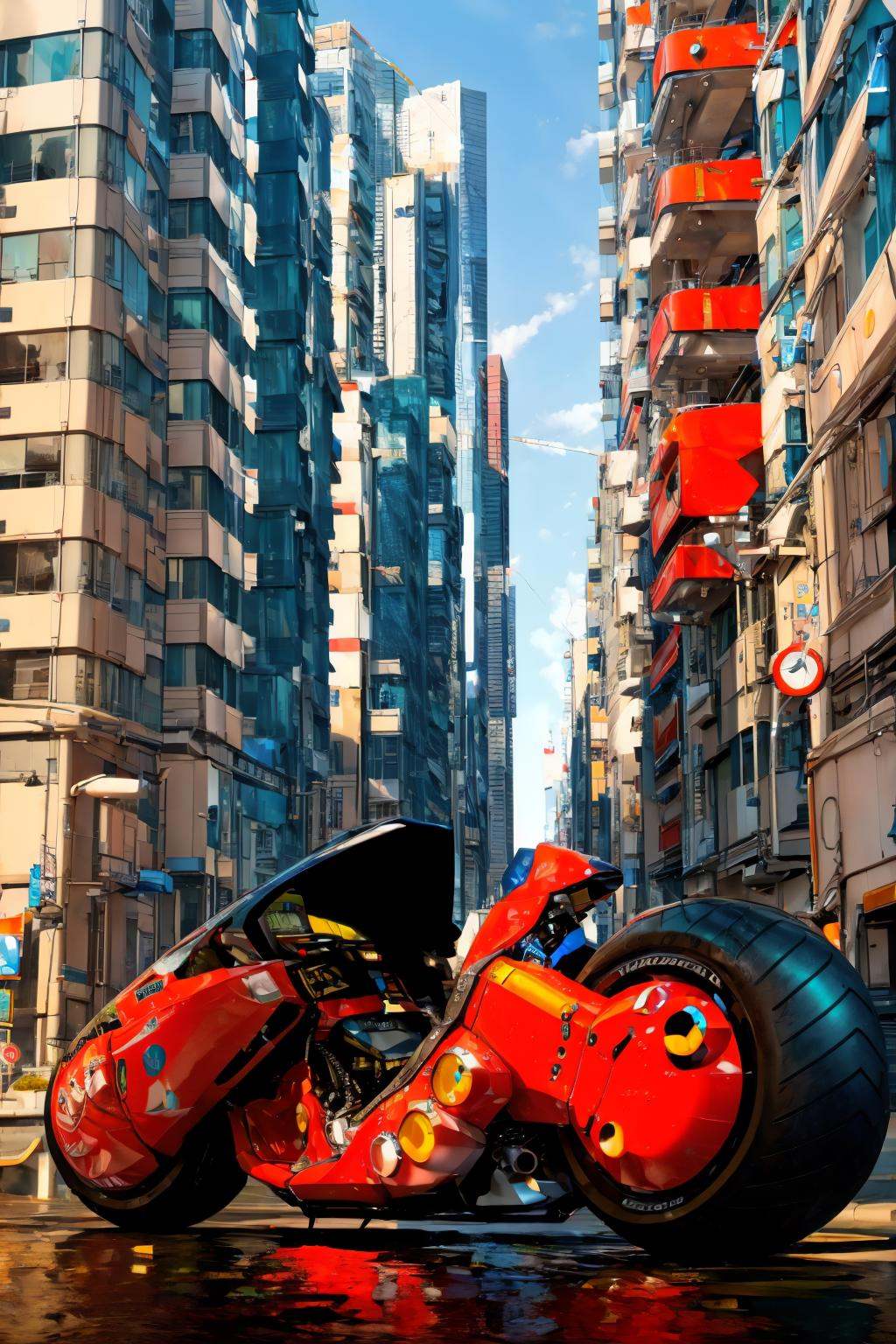 <lora:AkiraSBK_v3-000010:1> masterpiece, photorealistic highly detailed 8k Unconventional Underwater Angles, best cinematic quality, volumetric lighting, beautiful woman on krsbk, side view, full of busy people in Urban Skylines at Blue Hour