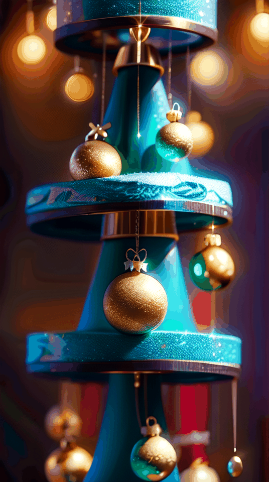 Colorful rotating Christmas trees and Christmas cakes,  and money rain in the sky on Tensor.Art