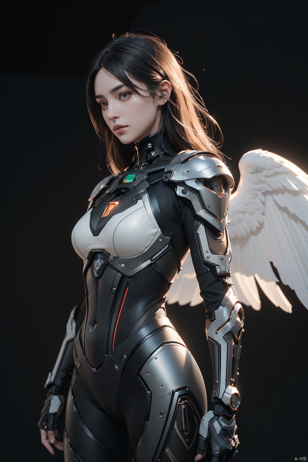 (Two mechanical wings:1.2),((Best quality)),((masterpiece)),(detailed:1.2),3D,an image of a beautiful cyberpunk female with all black armour,HDR (High Dynamic Range),Ray Tracing,NVIDIA RTX,Super-Resolution,Unreal 5,Subsurface scattering,PBR Texturing,Post-processing,Anisotropic Filtering,Depth-of-field,Maximum clarity and sharpness,Multi-layered textures,Albedo and Specular maps,Surface shading,Accurate simulation of light-material interaction,Perfect proportions,Octane Render,Two-tone lighting,Wide aperture,Low ISO,White balance,Rule of thirds,8K RAW,