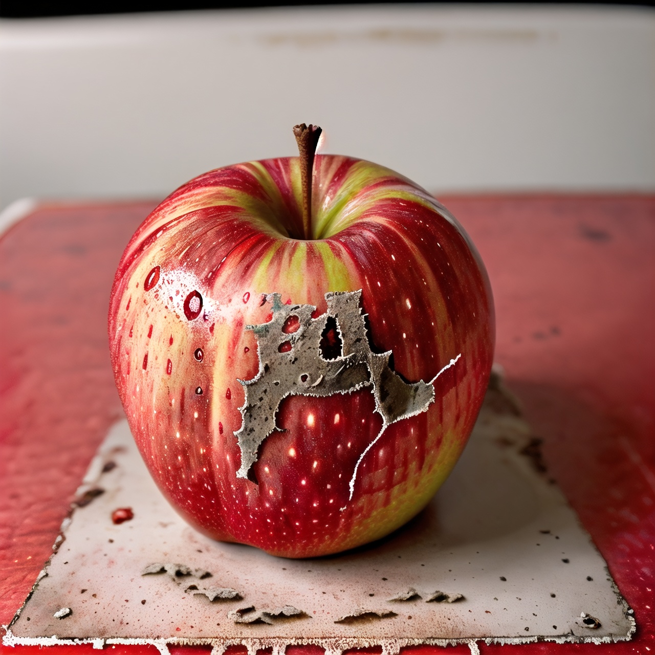 A rotten red apple in table on Tensor.Art