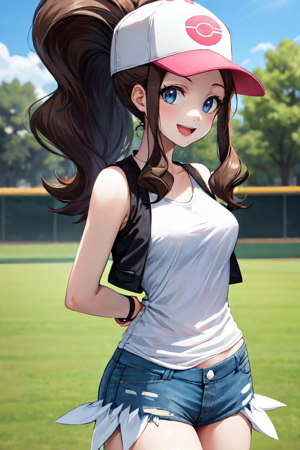 hilda pokemon,  baseball cap,  vest on Tensor.Art