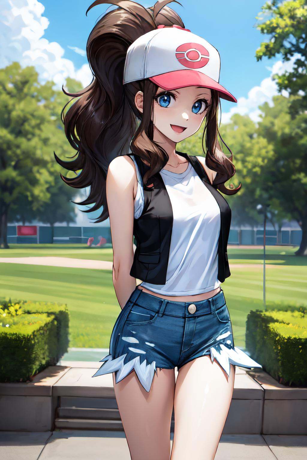 hilda pokemon,  baseball cap,  vest on Tensor.Art