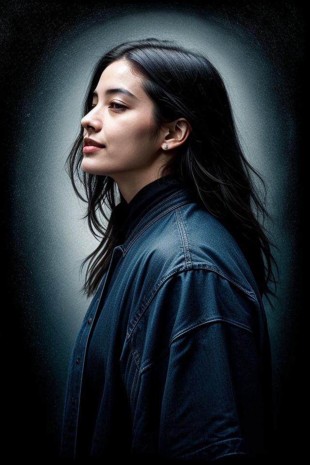 aesthetic Art drawn by Guweiz portrait full-body view in whole body standing attitude by bleak with blackened and indigo,...