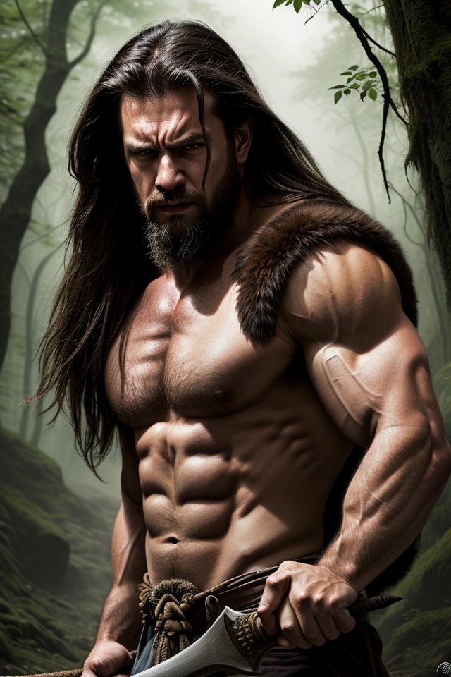 realistic digital painting portrait of a barbarian,  axe,  cinematic on Tensor.Art