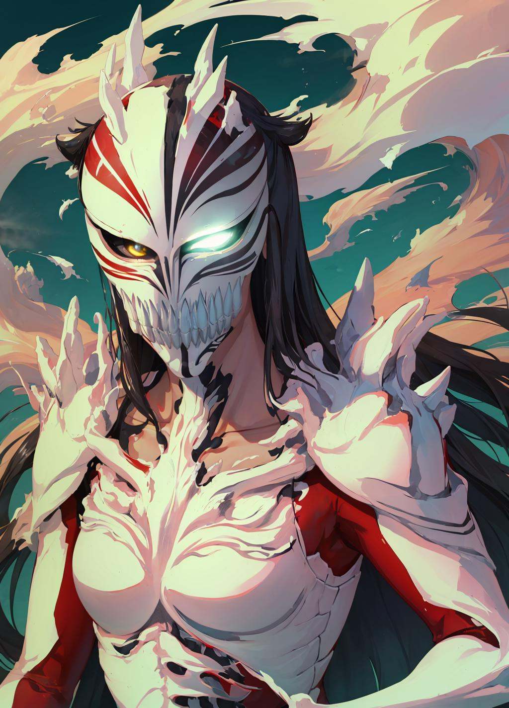 ((hollowfication)),  monster girl,  black hair by Lembont on Tensor.Art